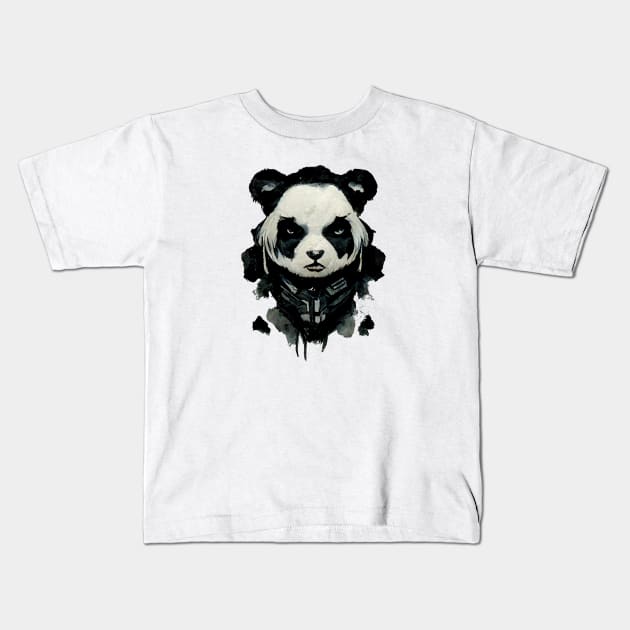 Angry panda portrait Kids T-Shirt by etherElric